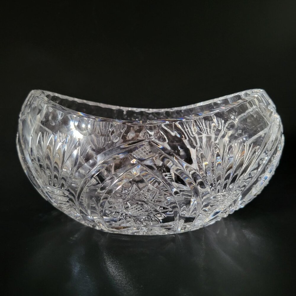 Small Vintage Brilliant Cut Heavy Glass Boat Bowl Canoe Bowl Candy Dish